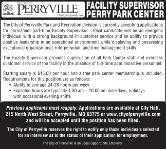 Facility Supervisor, City of Perryville, Perryville, MO