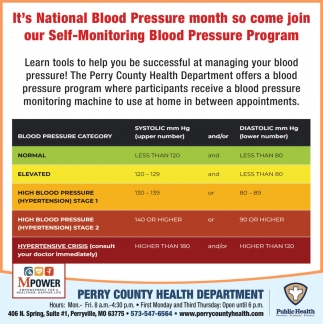 It's National Blood Pressure Month, Perry County Health Department